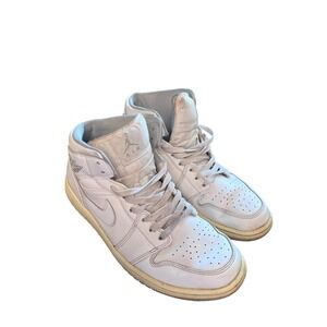 Jordan 1 Mid Triple White Mens Basketball Sneakers 554724-112 Size 10